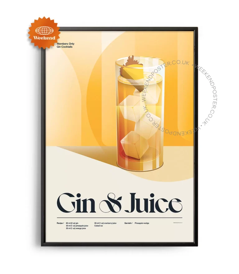 Mid-century retro Gin & Juice Cocktail poster