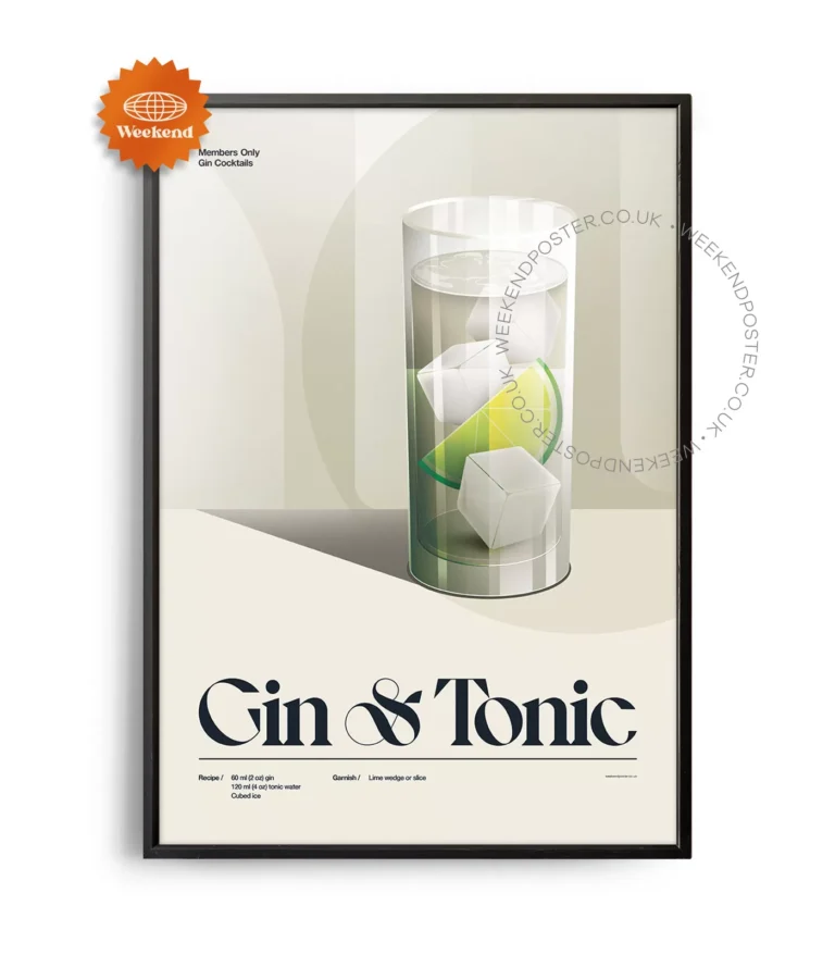 Mid-century retro Gin & Tonic Cocktail poster