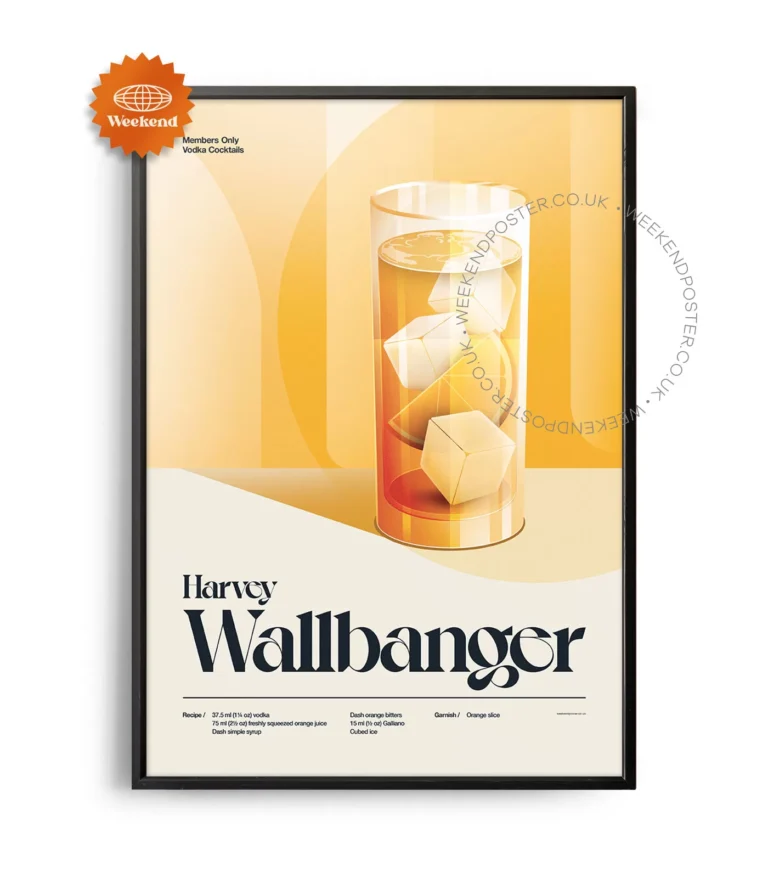 Mid-century retro Harvey Wallbanger Cocktail poster