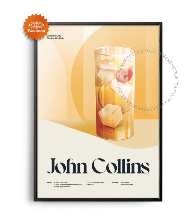 Mid-century retro John Collins Cocktail poster
