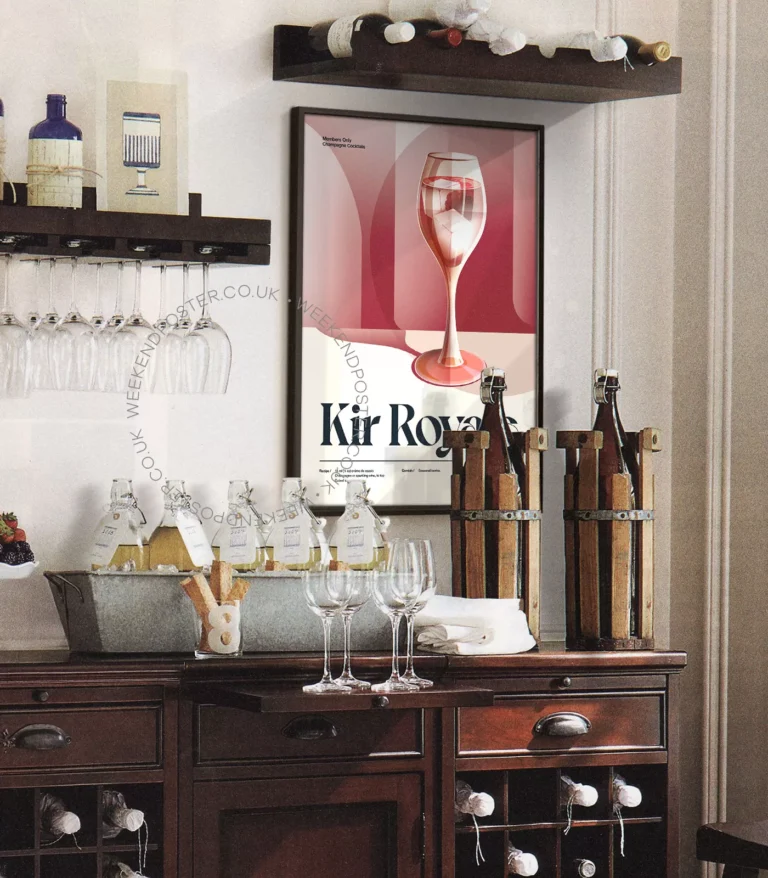 Mid-century retro Kir Royale Cocktail poster