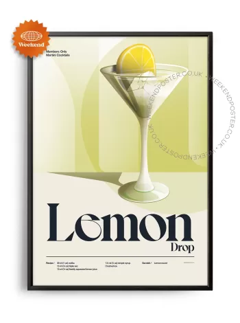 Mid-century retro Lemon Drop Martini Cocktail poster