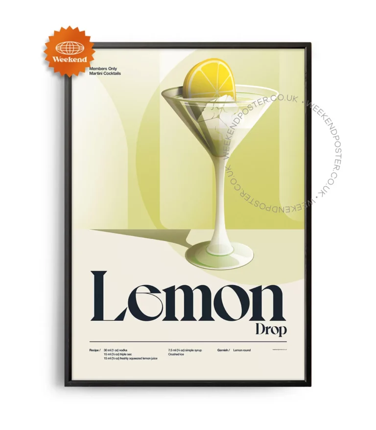 Mid-century retro Lemon Drop Martini Cocktail poster