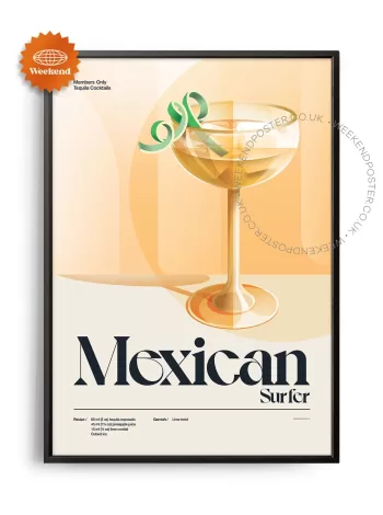 Mid-century retro Mexican Surfer Cocktail poster