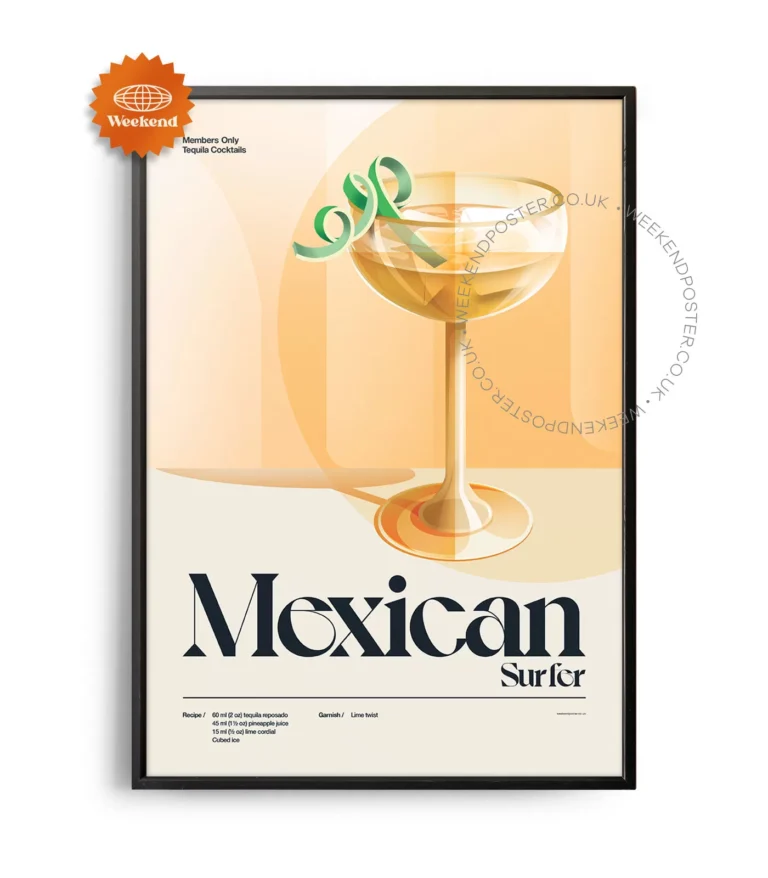 Mid-century retro Mexican Surfer Cocktail poster