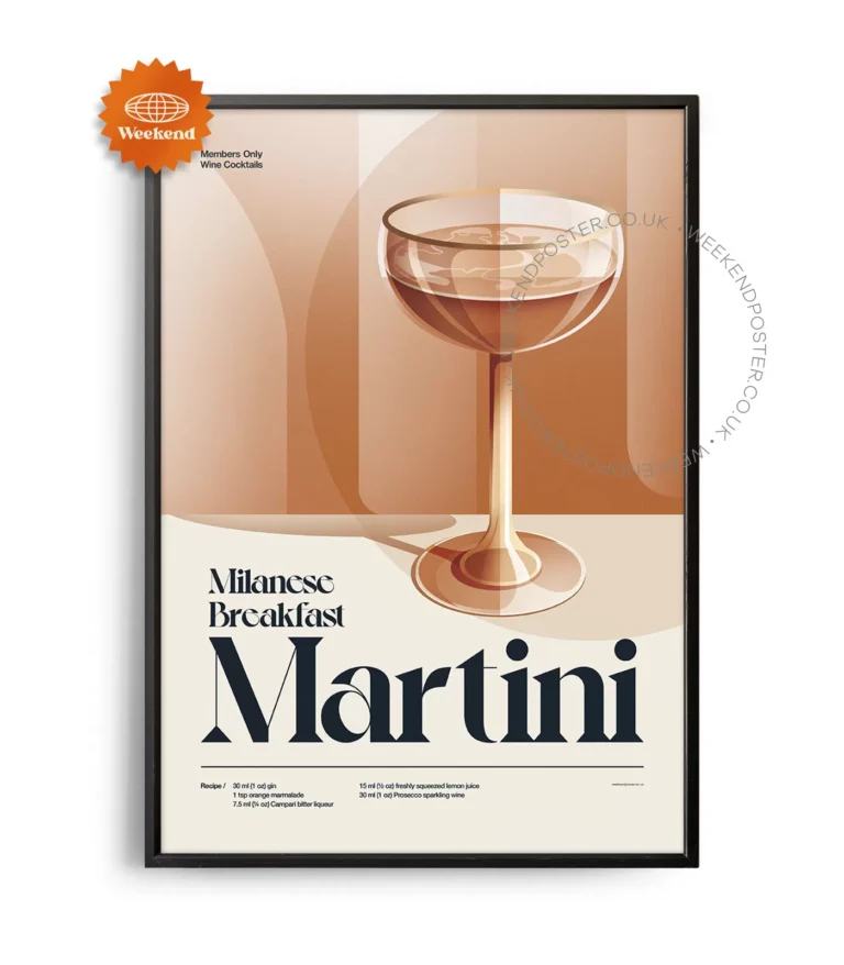Mid-century retro Milanese Breakfast Martini Cocktail poster