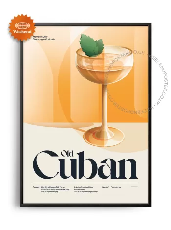 Mid-century retro Old Cuban Cocktail poster