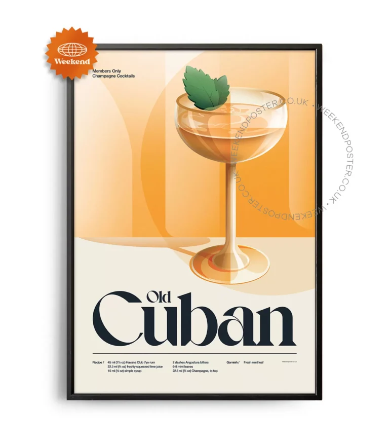 Mid-century retro Old Cuban Cocktail poster