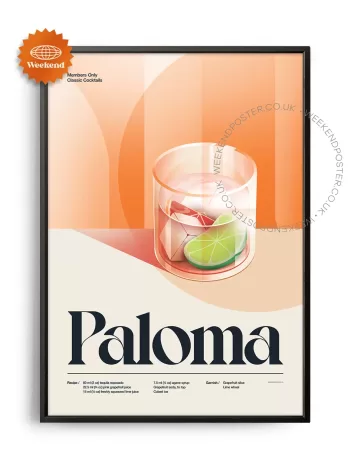 Mid-century retro Paloma Tea Cocktail poster