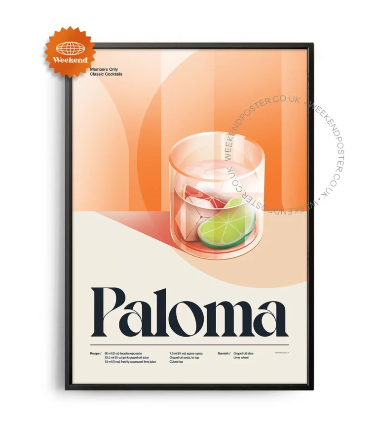 Mid-century retro Paloma Tea Cocktail poster