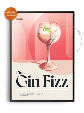 Mid-century retro Pink Gin Fizz Cocktail poster