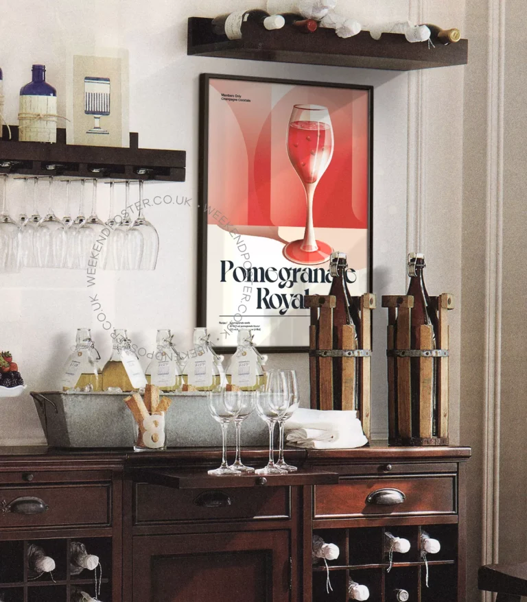 Mid-century retro Pomegranate Royale Cocktail poster