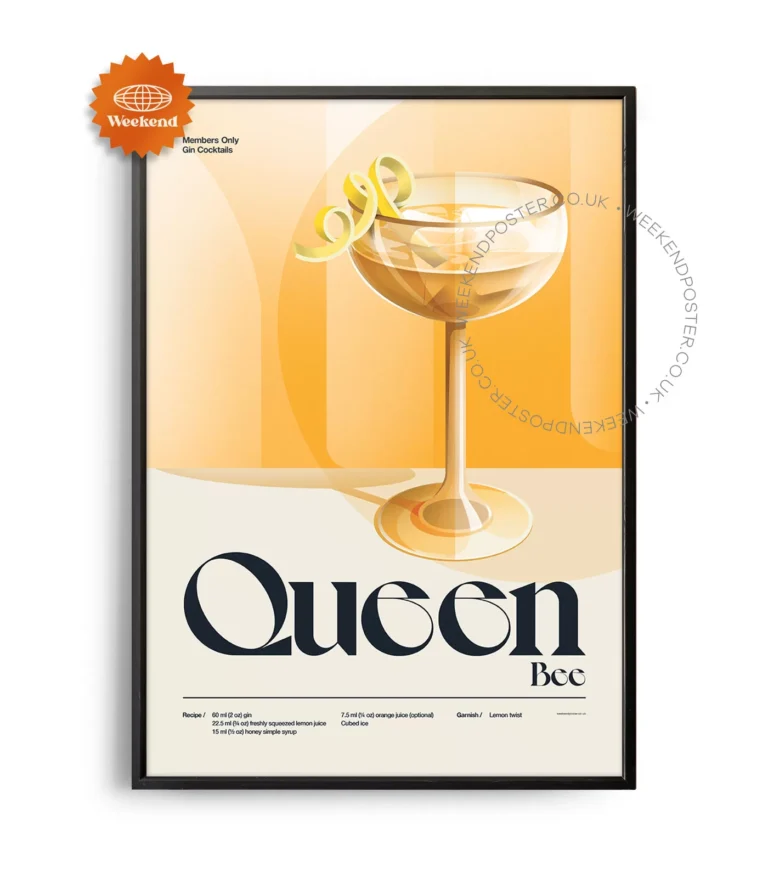 Mid-century retro Queen Bee Cocktail poster