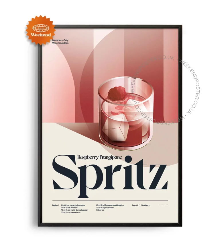 Mid-century retro Raspberry Frangipane Spritz Cocktail poster