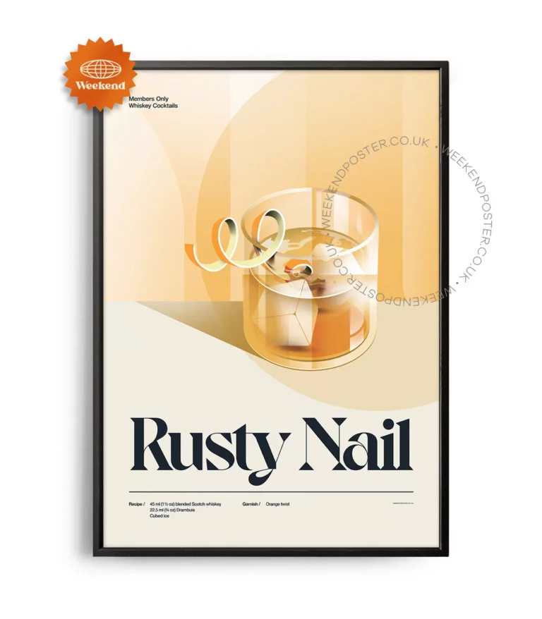 Mid-century retro Rusty Nail Cocktail poster