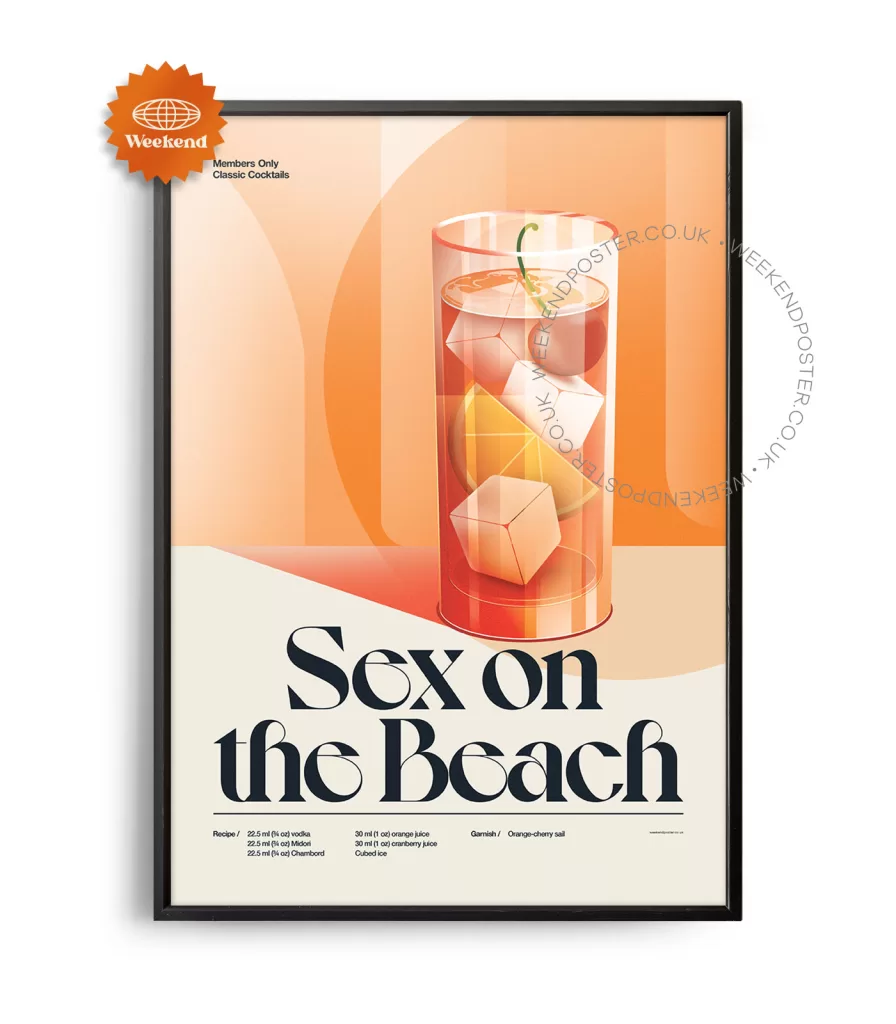 Mid-century retro Sex on the Beach Cocktail poster - Weekend Poster