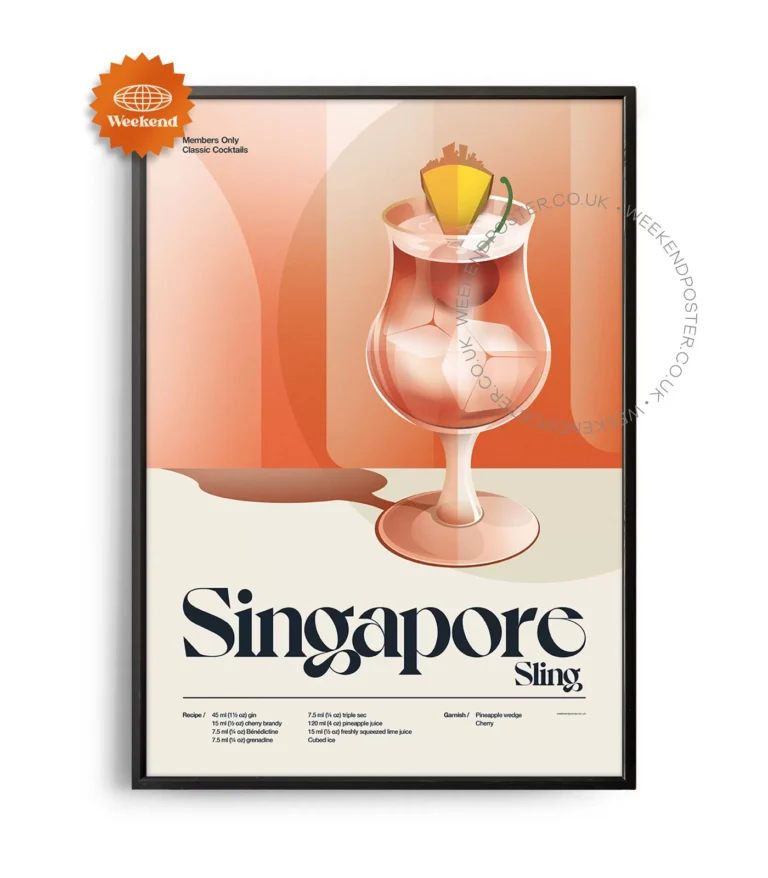 Mid-century retro Singapore Sling Cocktail poster