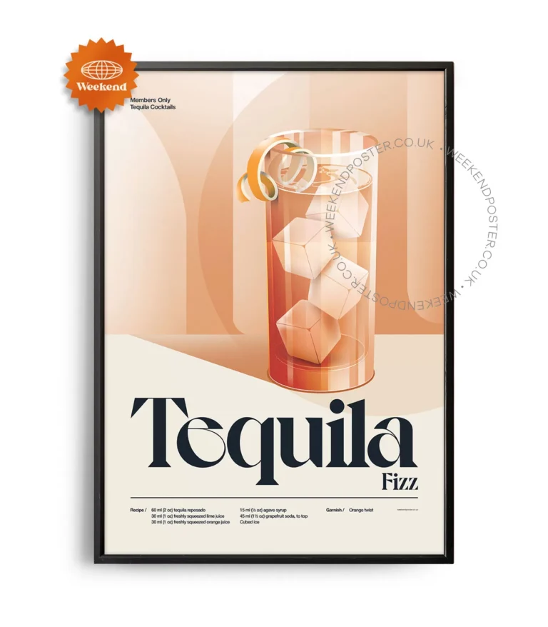 Mid-century retro Tequila Fizz Cocktail poster