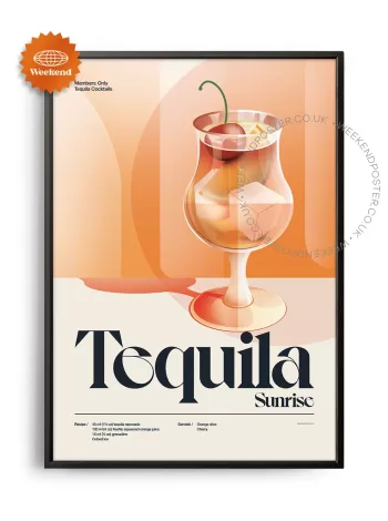 Mid-century retro Tequila Sunrise Cocktail poster