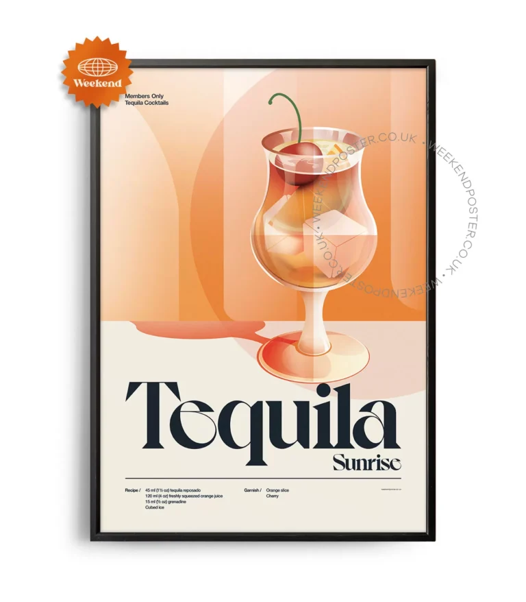 Mid-century retro Tequila Sunrise Cocktail poster