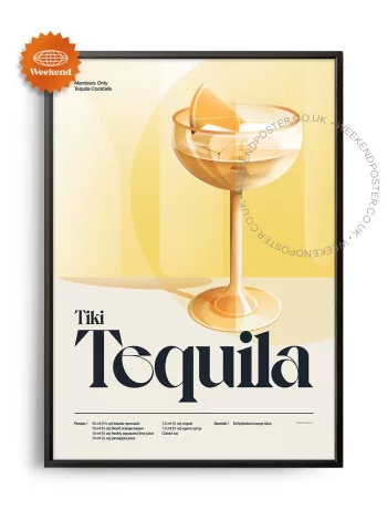 Mid-century retro Tiki Tequila Cocktail poster