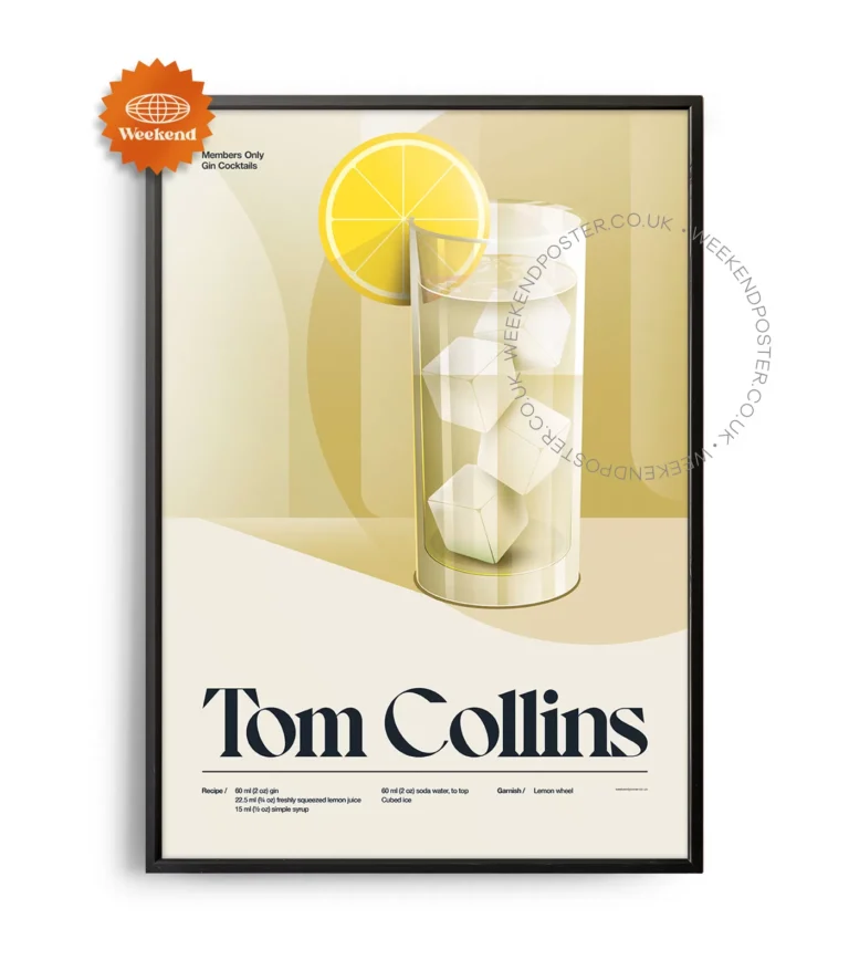 Mid-century retro Tom Collins Cocktail poster