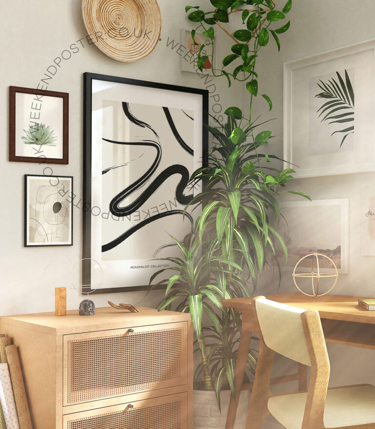 Abstract minimal black and white poster