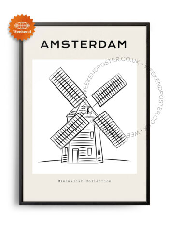 Amsterdam Windmill minimal black and white poster