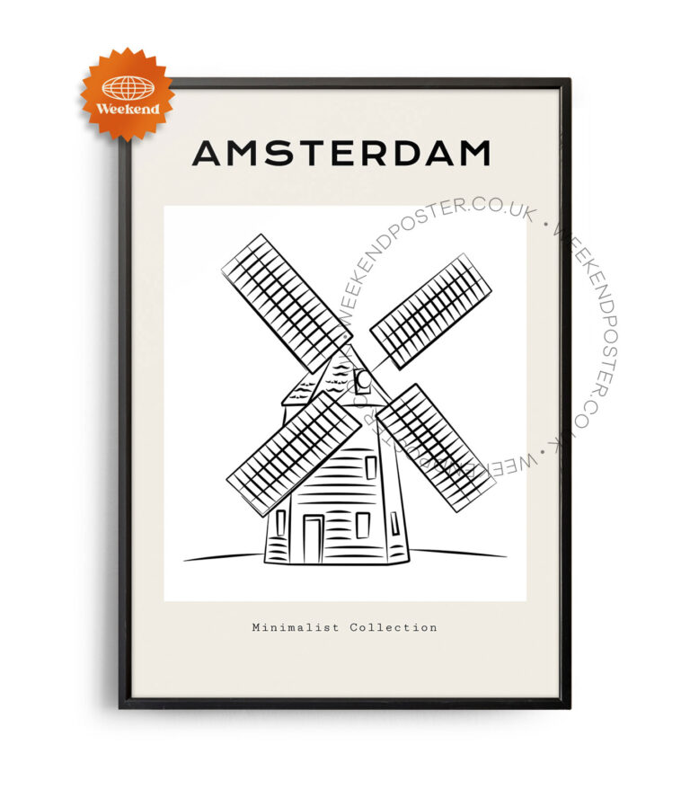 Amsterdam Windmill minimal black and white poster