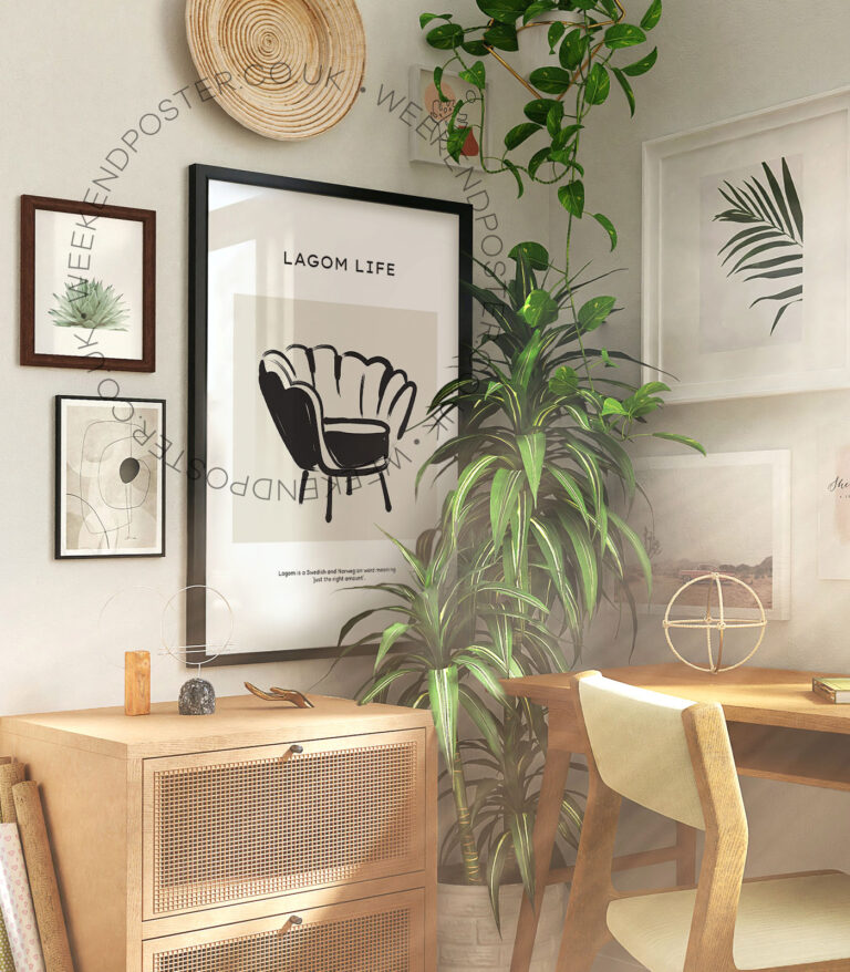 Lagom Life minimal black and white poster