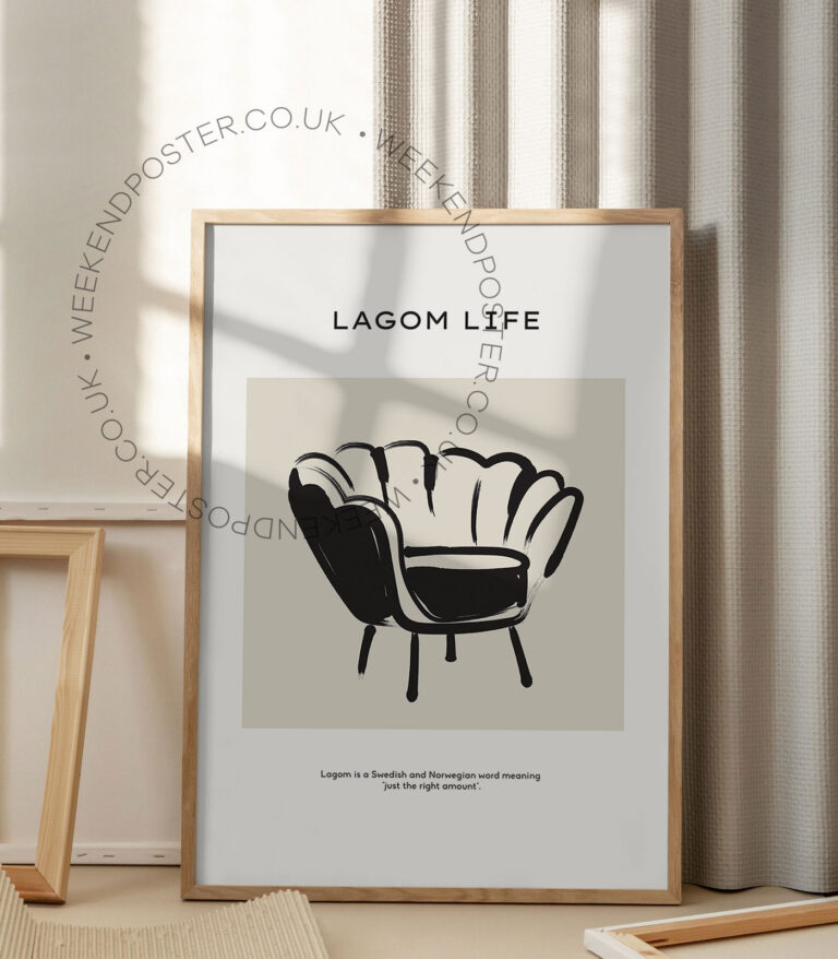 Lagom Life minimal black and white poster