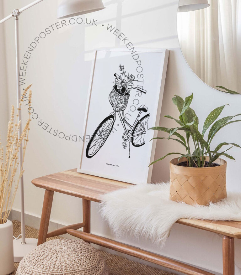 Boho Bike minimal black and white poster