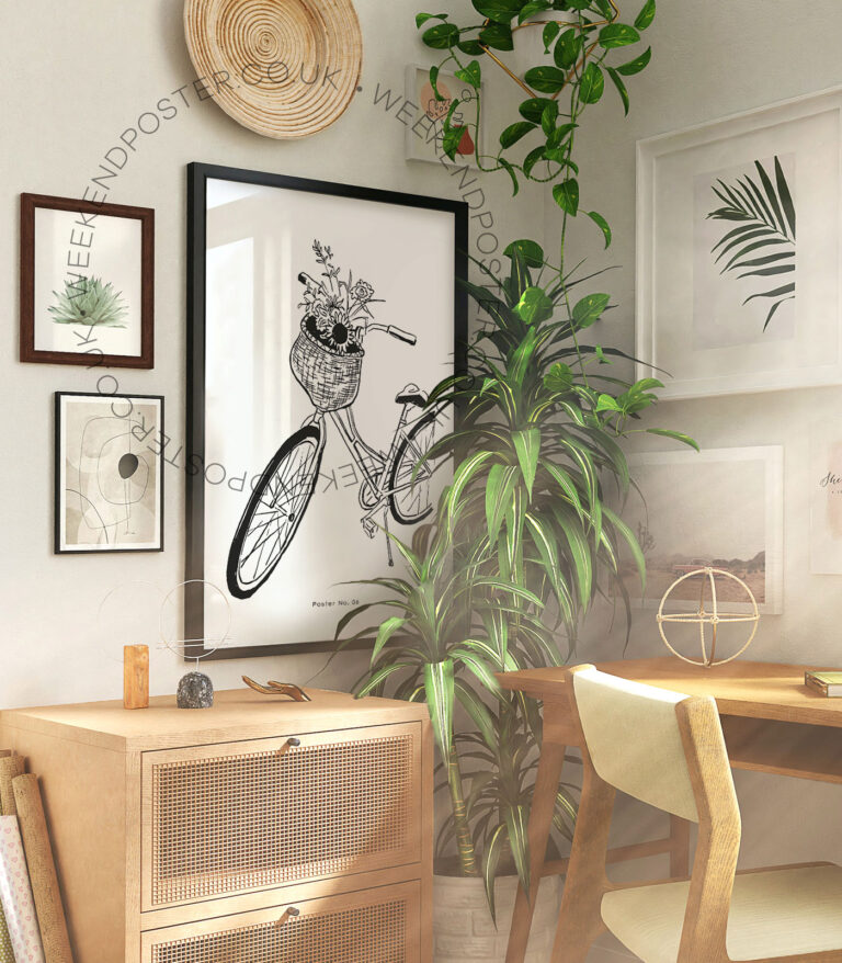 Boho Bike minimal black and white poster