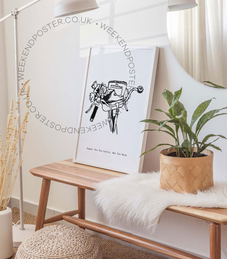 Lady Bike With Basket minimal black and white poster