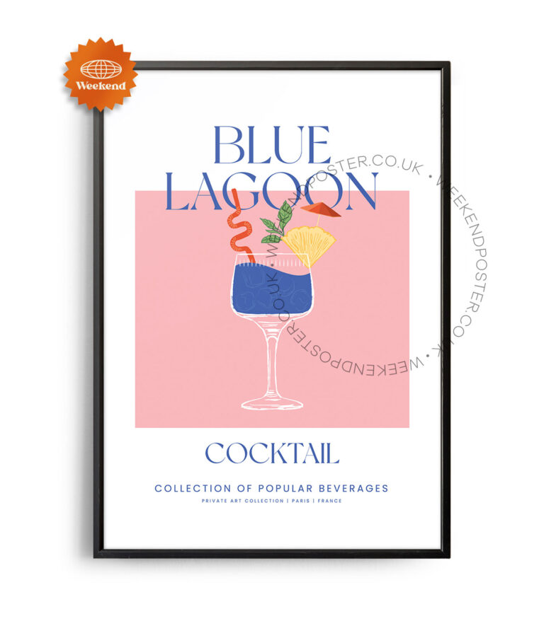 Blue Lagoon colorful cocktail poster