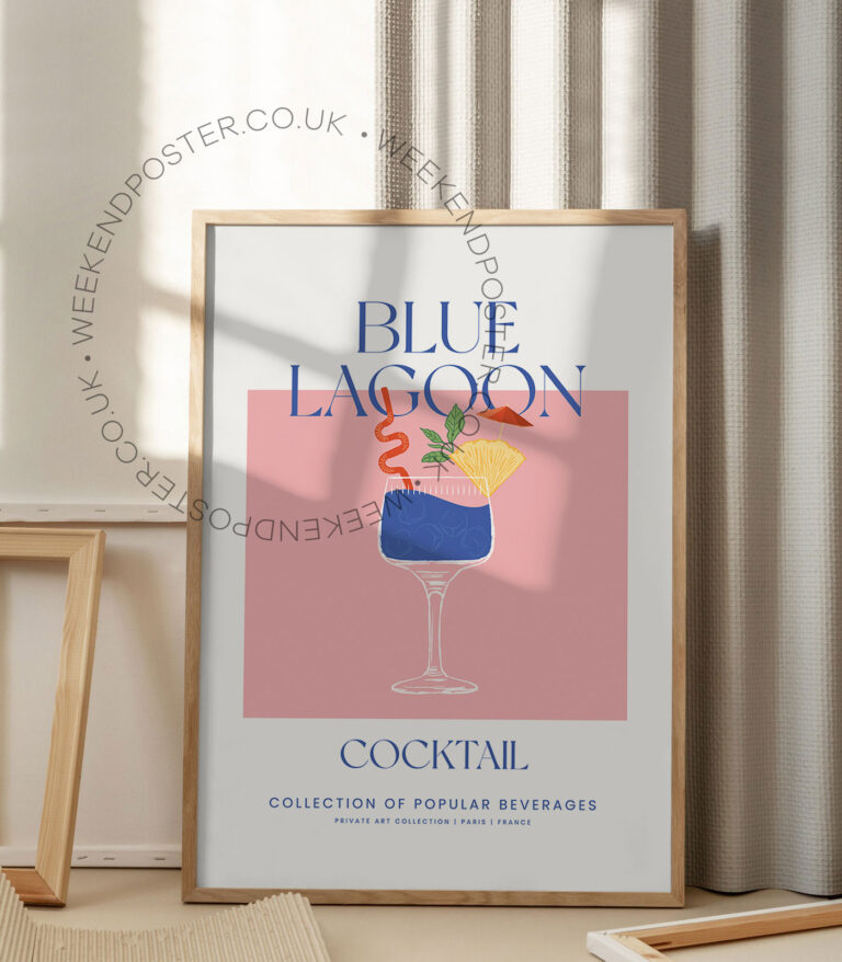 Blue Lagoon colorful cocktail poster