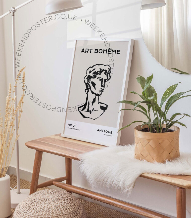 Boheme Statue minimal black and white poster