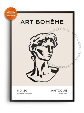 Boheme Statue minimal black and white poster