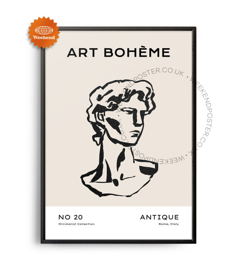 Boheme Statue minimal black and white poster