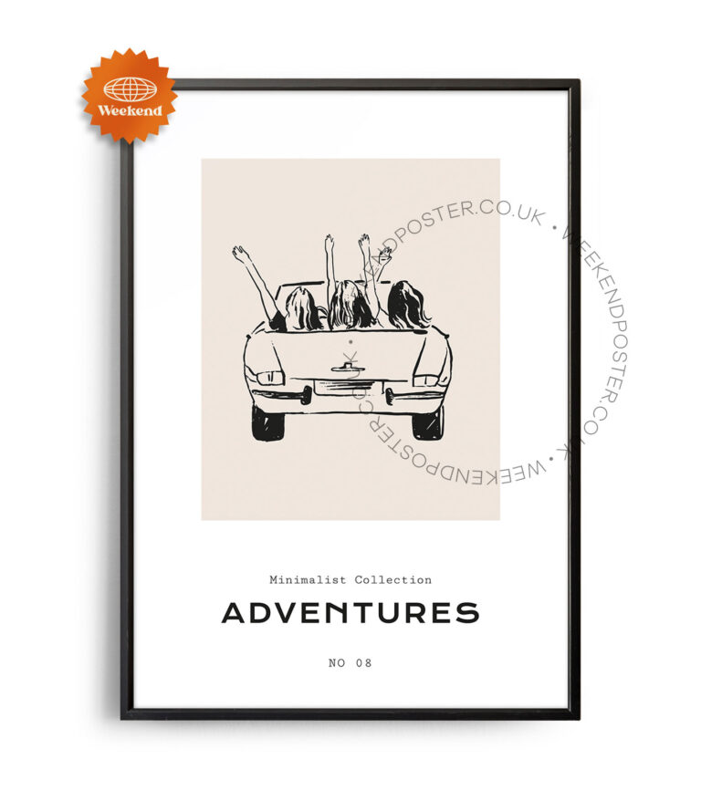 Boho Adventures minimal black and white poster