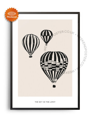 Boho Balloon minimal black and white poster