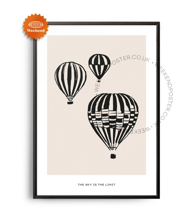 Boho Balloon minimal black and white poster