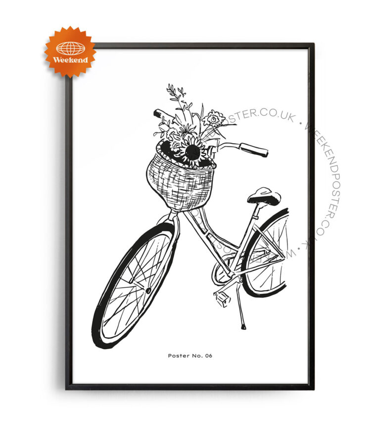 Boho Bike minimal black and white poster