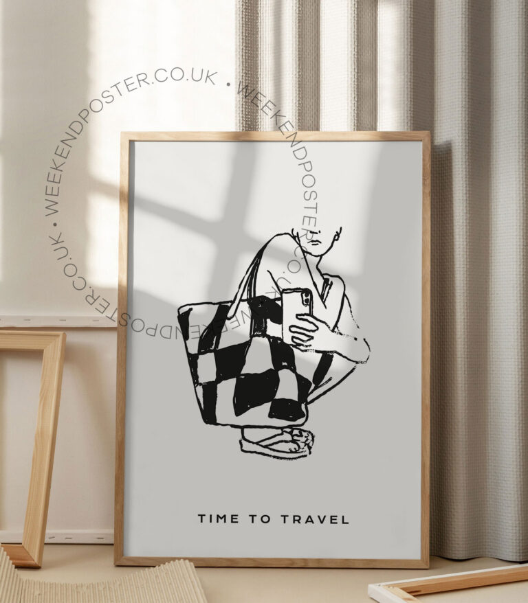 Time To Travel minimal black and white poster