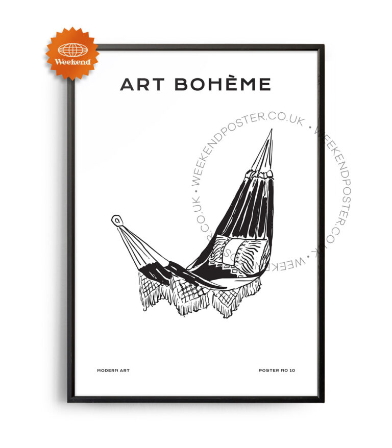 Boho Hammock minimal black and white poster