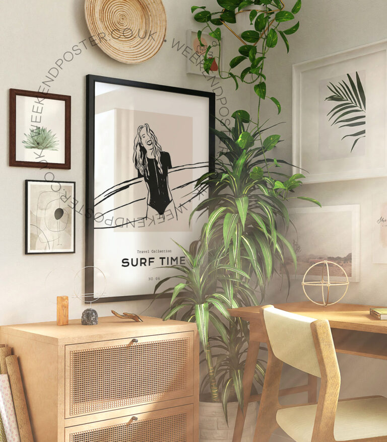 Surf Time minimal black and white poster