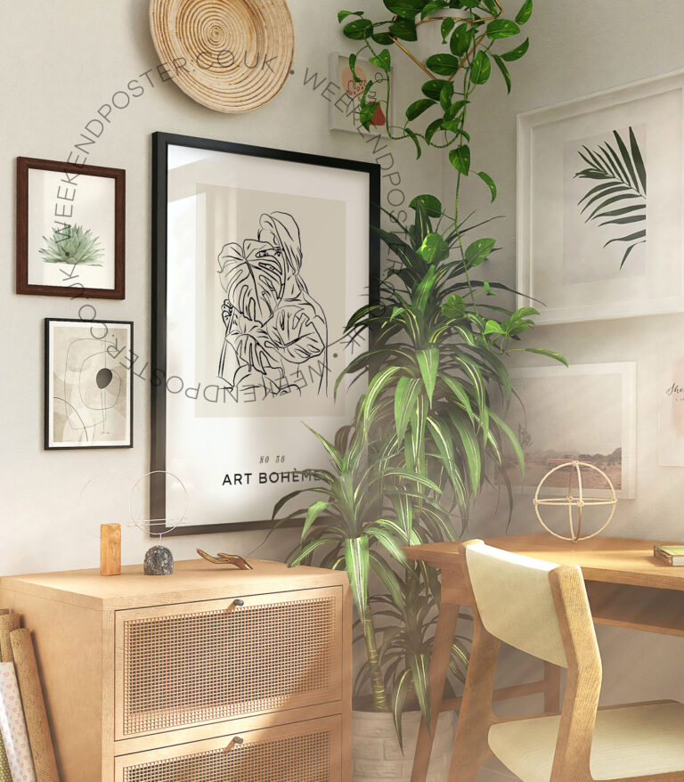 Woman With Leaf minimal black and white poster