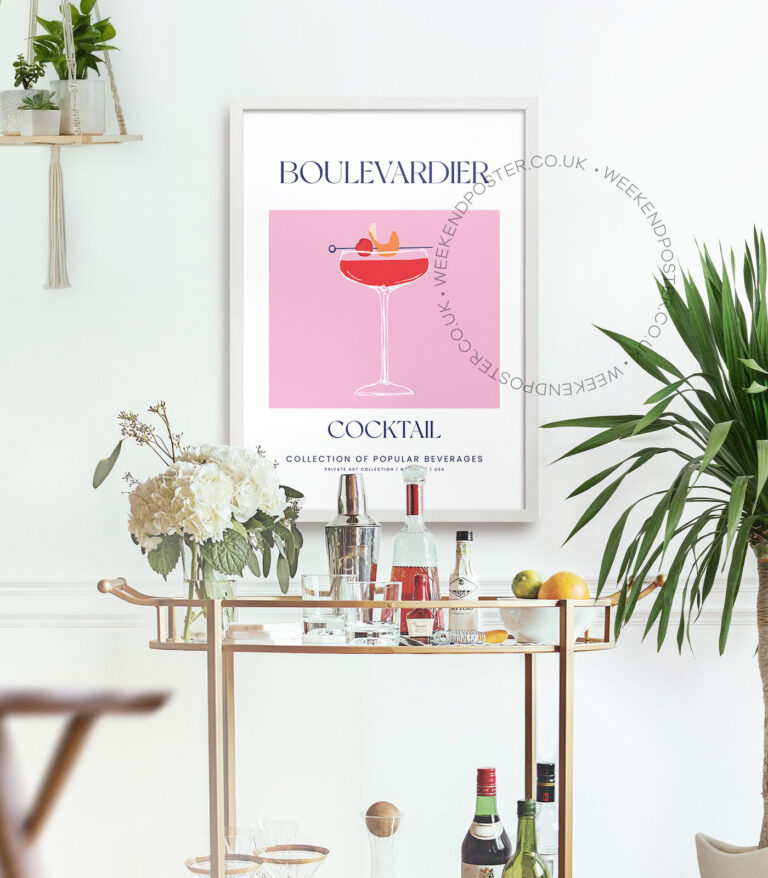 Boulevardier colorful cocktail poster