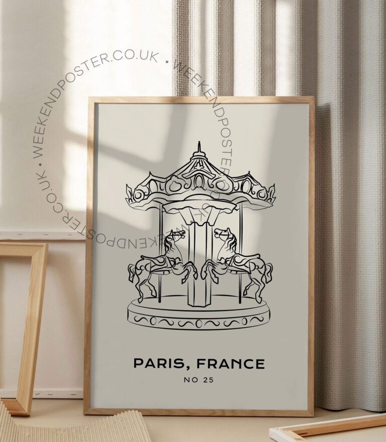 Paris Carousel minimal black and white poster