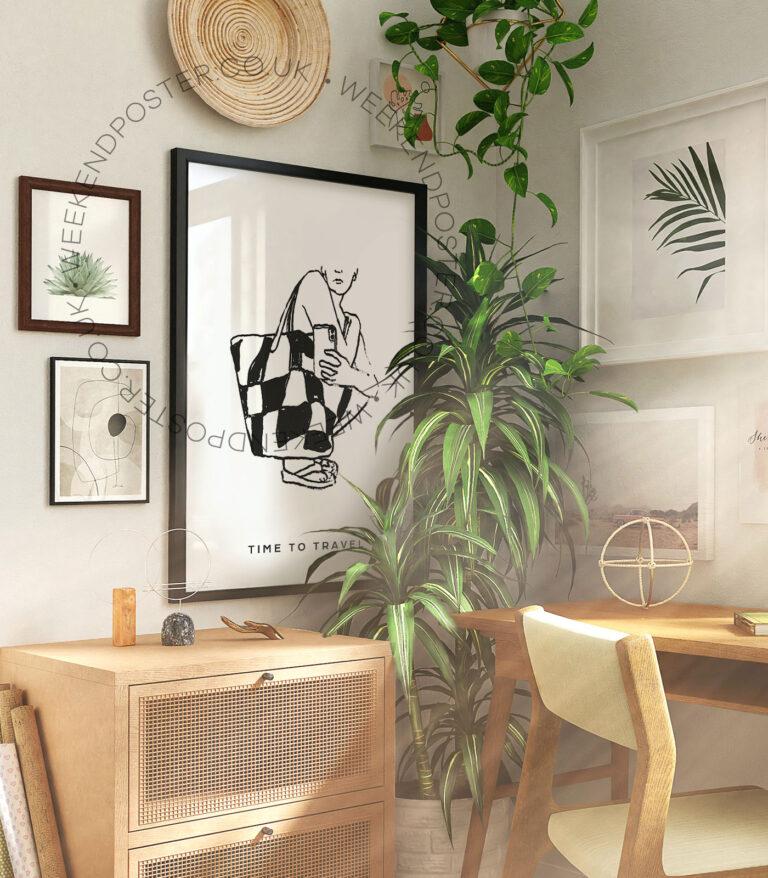 Time To Travel minimal black and white poster